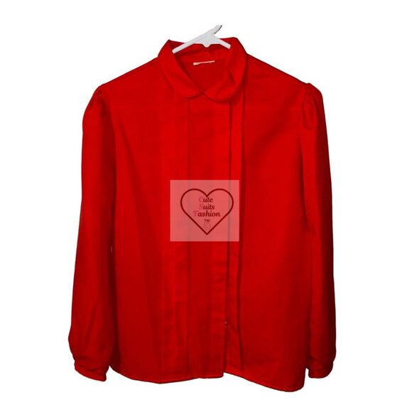 Vintage 80's ladies red blouse with pleats - Picture 1 of 2